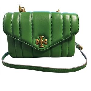 Authentic Tory Burch Kira Chevron Green Leather Crossbody / Shoulder Bag